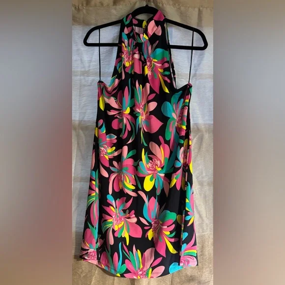 Trina Turk Multicolor Floral Print Halter Mini Dress Size L - Picture 4 of 7